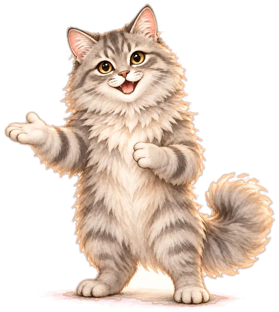説明する灰色の猫