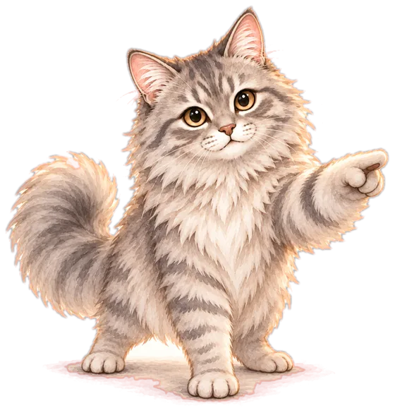 指さす灰色の猫