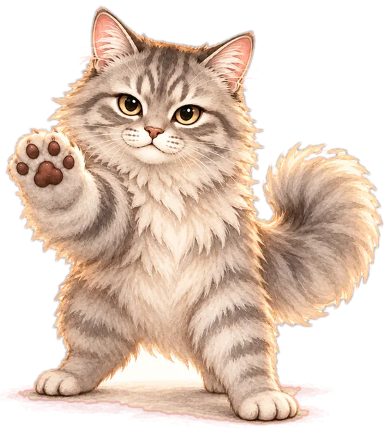 前足を上げて抗議する灰色の猫