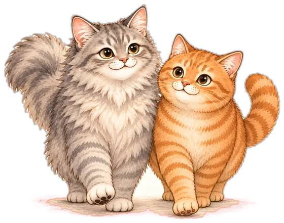 並んで前へ歩く2匹の猫