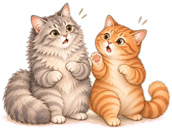 驚く2匹の猫